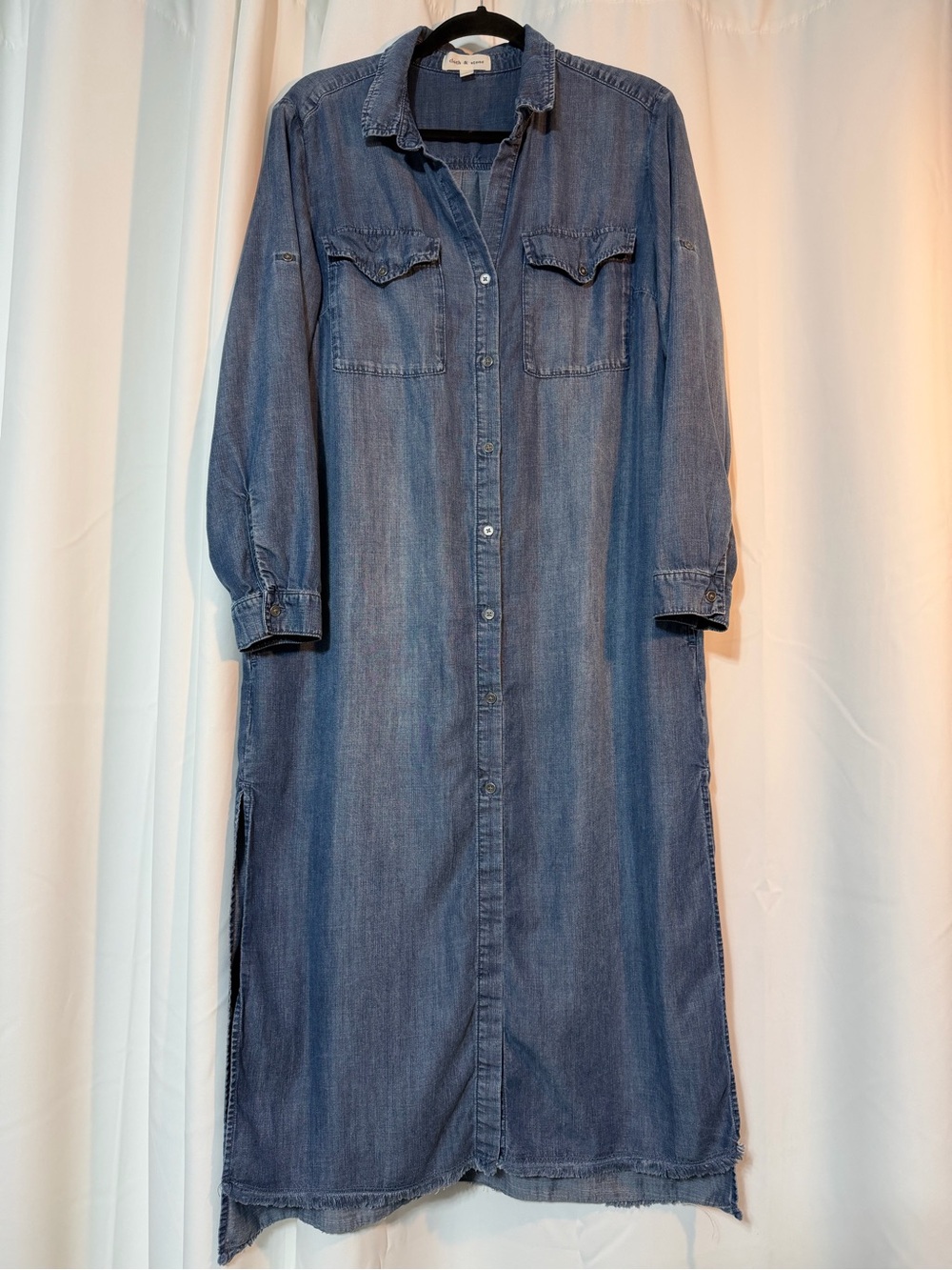 Anthro Cloth & Stone Tencel Coastal Casual Chambray Boho Western Dress SZL R2